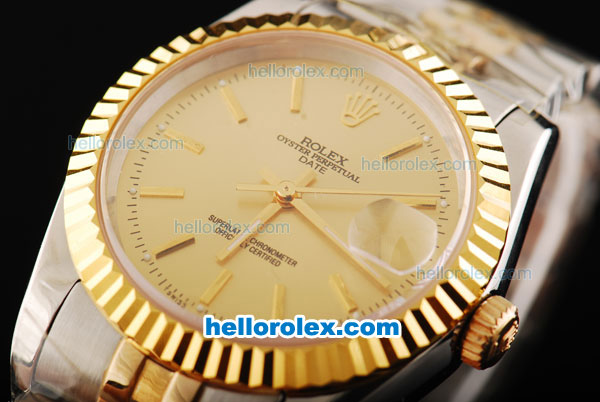 Rolex Datejust Automatic Movement Gold Dial with Gold Stick Markers and Steel Case-18K Gold Never Fade - Click Image to Close
